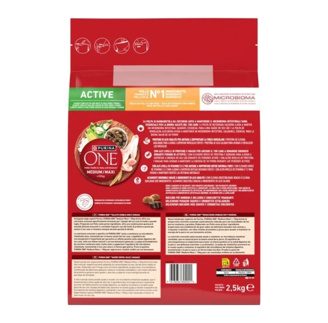 Сухий корм Purina One Medium & Maxi Active для актитвних собак середніх і великих порід, з куркою та рисом, 2.5 кг