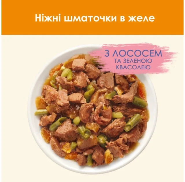 Вологий корм Purina Cat Chow для дорослих котів, з лососем та зеленою квасолею, 10 × 85 г