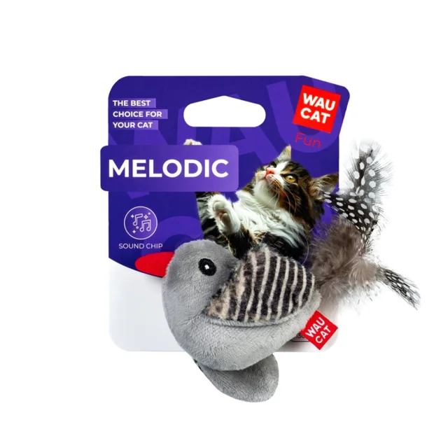 Іграшка WAUCAT Fun Melodic для котів, пташка зі звуковим чипом, штучне хутро, плюш, перо, 13 см