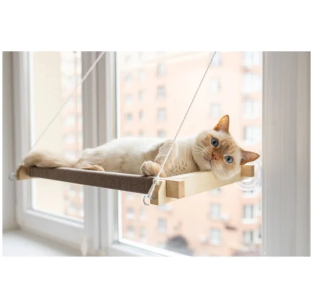 Гамак PetJoy для котов, на окно, бело-бежевый, 54×35×3.5 см