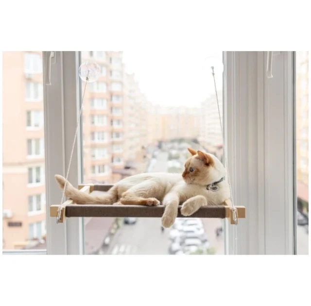 Гамак PetJoy для котов, на окно, бело-бежевый, 54×35×3.5 см