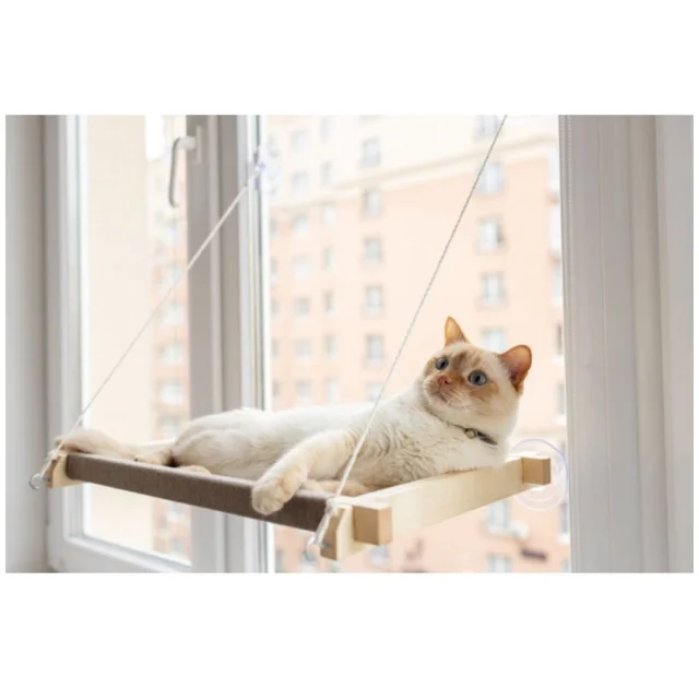 Гамак PetJoy для котов, на окно, бело-бежевый, 54×35×3.5 см