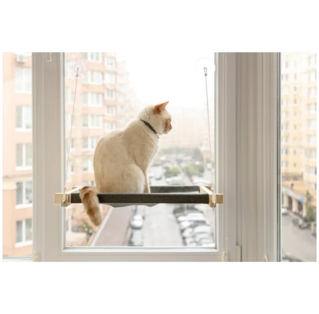 Гамак PetJoy для котов, на окно, бело-серый, 54×35×3.5 см