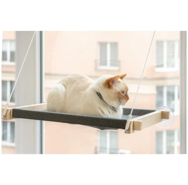 Гамак PetJoy для котов, на окно, бело-серый, 54×35×3.5 см