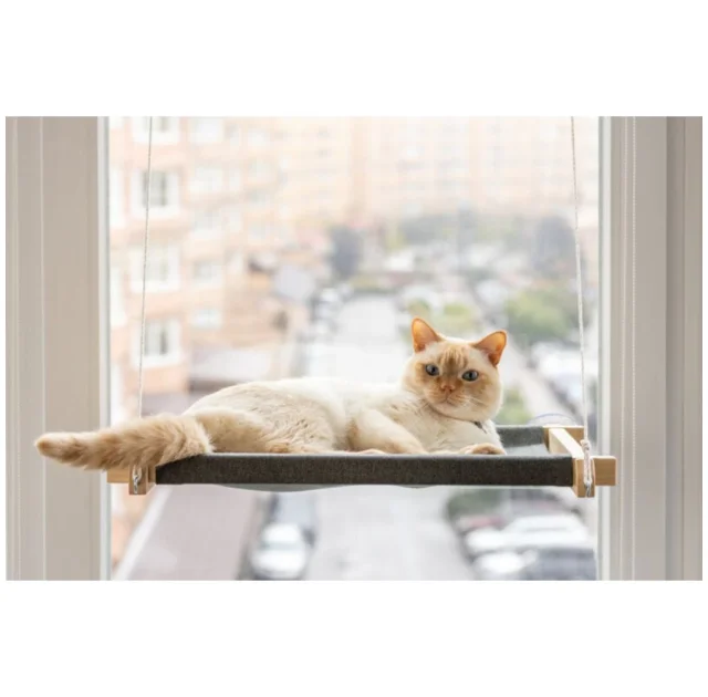 Гамак PetJoy для котов, на окно, бело-серый, 54×35×3.5 см