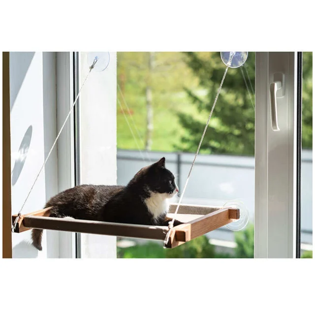 Гамак PetJoy для котов, на окно, коричнево-бежевый, 54×35×3.5 см