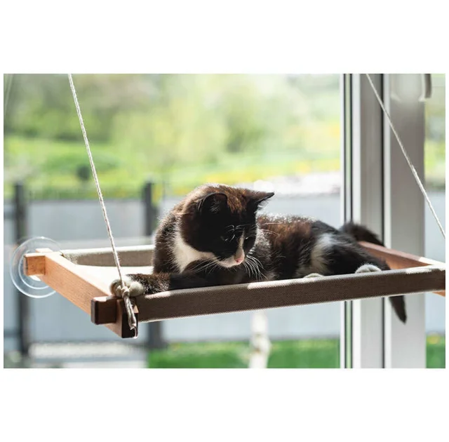 Гамак PetJoy для котов, на окно, коричнево-бежевый, 54×35×3.5 см