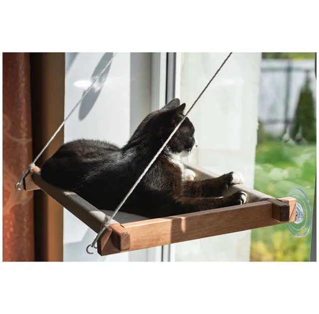 Гамак PetJoy для котов, на окно, коричнево-бежевый, 54×35×3.5 см