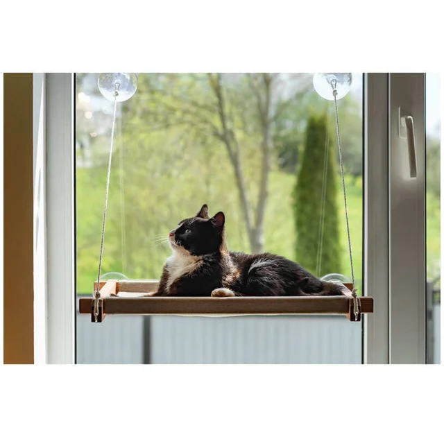 Гамак PetJoy для котов, на окно, коричнево-бежевый, 54×35×3.5 см
