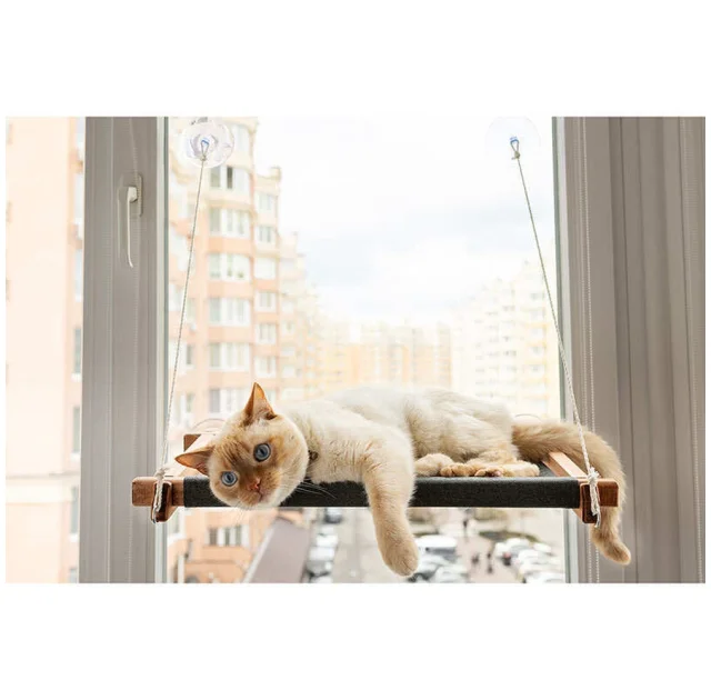 Гамак PetJoy для котов, на окно, коричнево-серый, 54×35×3.5 см
