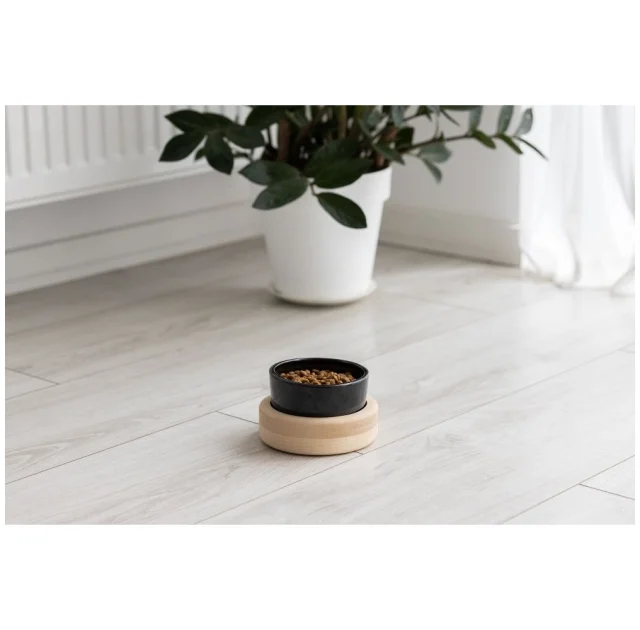 Миска PetJoy для собак та котів, на підставці, біло-чорна, 0.25 л, 13×13×7 см