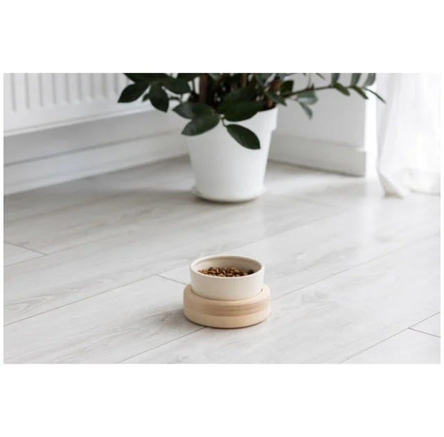 Миска PetJoy для собак та котів, на підставці, біло-бежева, 0.25 л, 13×13×7 см