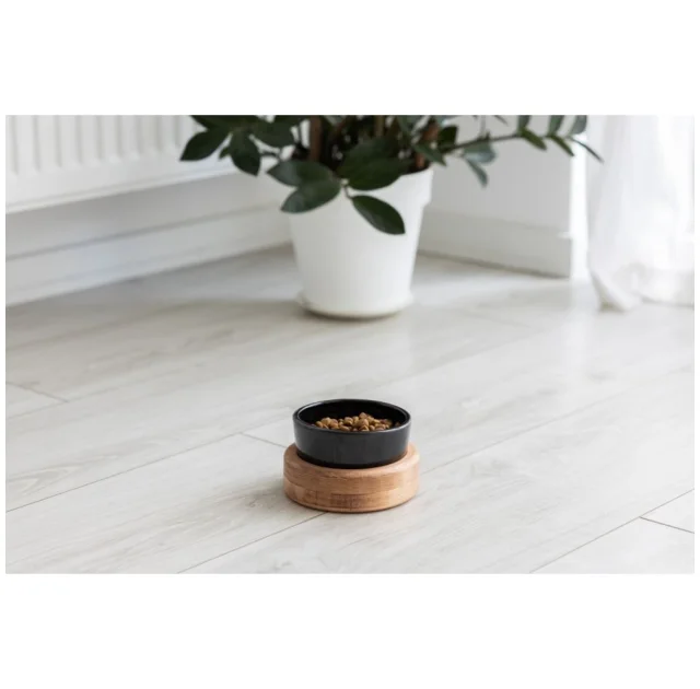 Миска PetJoy для собак та котів, на підставці, коричнево-чорна, 0.25 л, 13×13×7 см