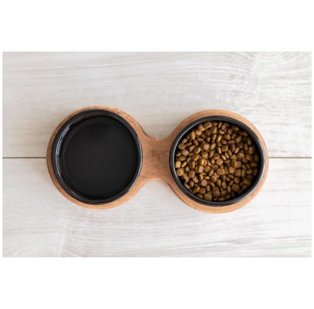 Миски PetJoy для собак та котів, на підставці, коричнево-чорні, 2×0.25 л, 27×13×7 см
