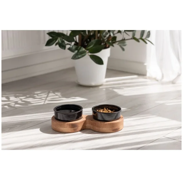 Миски PetJoy для собак та котів, на підставці, коричнево-чорні, 2×0.25 л, 27×13×7 см