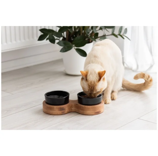 Миски PetJoy для собак та котів, на підставці, коричнево-чорні, 2×0.25 л, 27×13×7 см