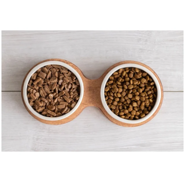 Миски PetJoy для собак та котів, на підставці, коричнево-бежеві, 2×0.25 л, 27×13×7 см