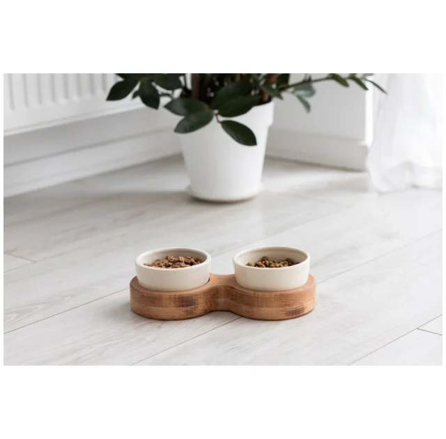 Миски PetJoy для собак та котів, на підставці, коричнево-бежеві, 2×0.25 л, 27×13×7 см
