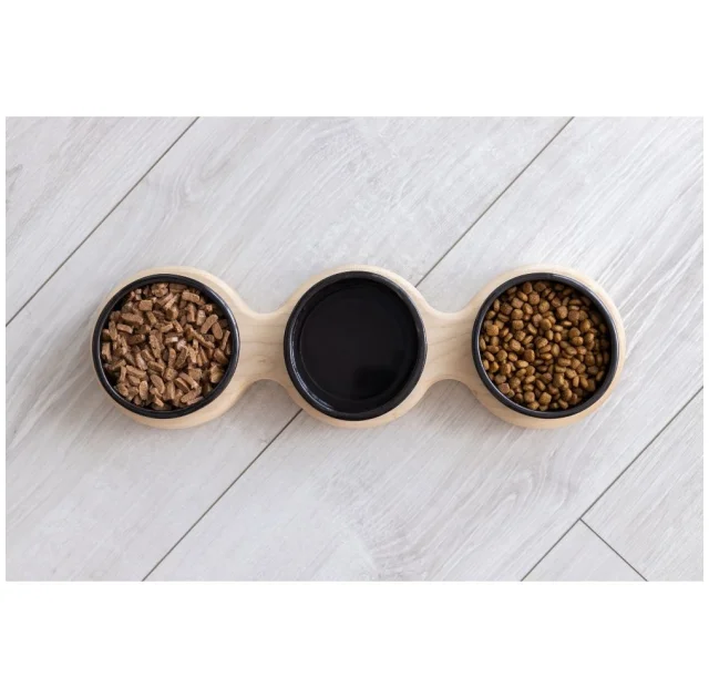 Миски PetJoy для собак та котів, на підставці, біло-чорні, 3×0.25 л, 43×13×7 см