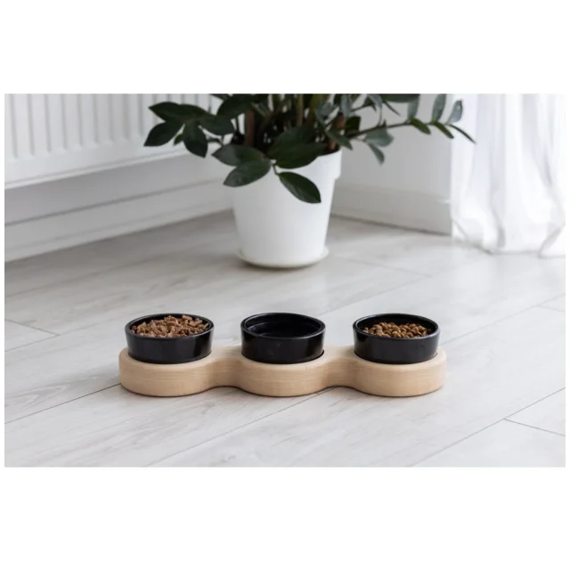 Миски PetJoy для собак та котів, на підставці, біло-чорні, 3×0.25 л, 43×13×7 см