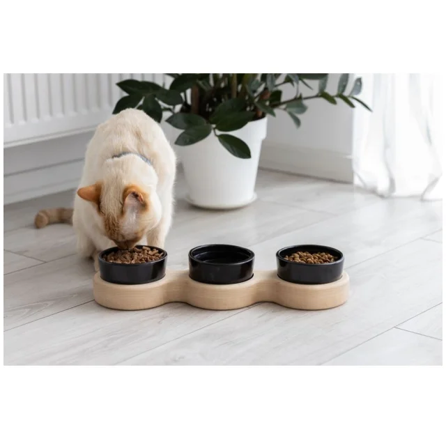 Миски PetJoy для собак та котів, на підставці, біло-чорні, 3×0.25 л, 43×13×7 см