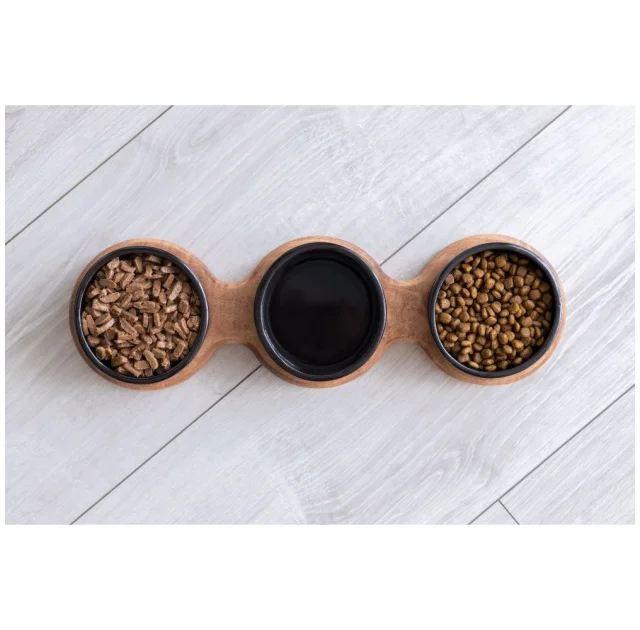 Миски PetJoy для собак та котів, на підставці, коричнево-чорні, 3×0.25 л, 43×13×7 см