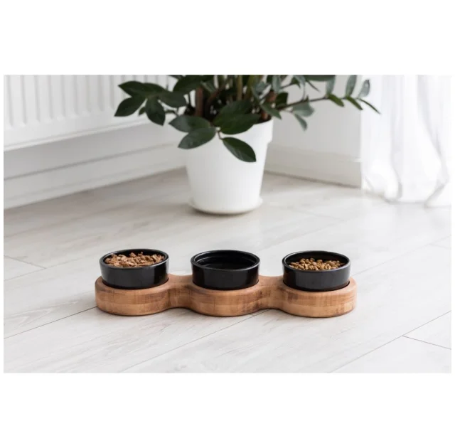 Миски PetJoy для собак та котів, на підставці, коричнево-чорні, 3×0.25 л, 43×13×7 см