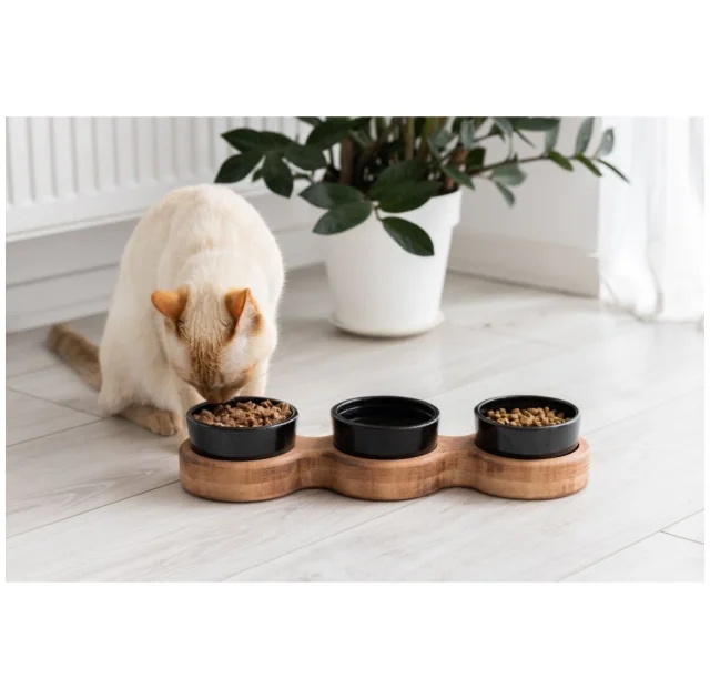Миски PetJoy для собак та котів, на підставці, коричнево-чорні, 3×0.25 л, 43×13×7 см