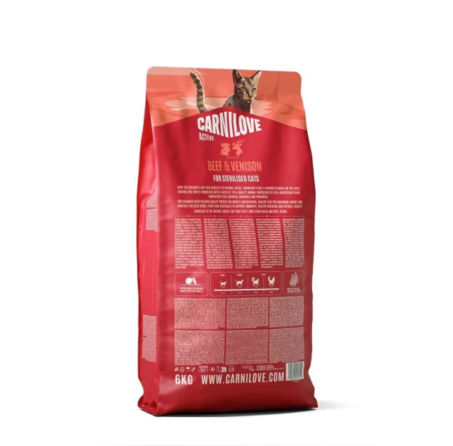 Сухий корм Carnilove Active Beef & Venison Sterilised для стерилізованих котів, яловичина та оленина, 6 кг