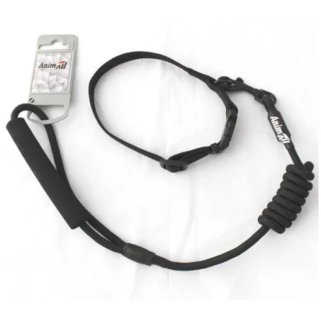 Комплект нашийник з повідцем AnimAll для собак, S, 0.8×120 см/37-46 см, чорний