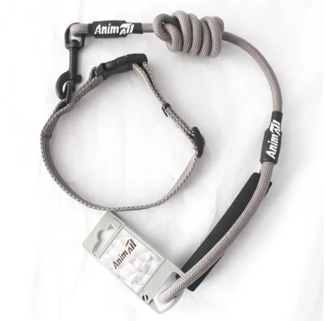 Комплект ошейник с поводком AnimAll для собак M, серый