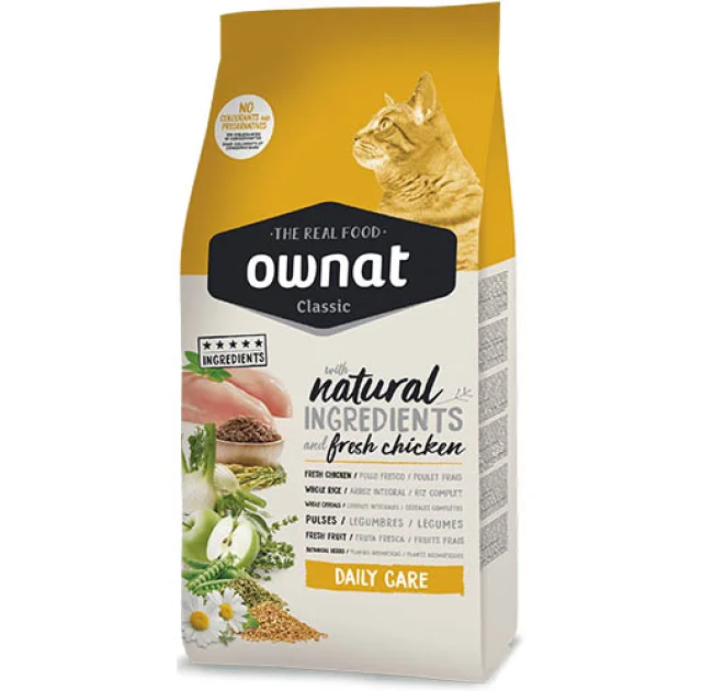 Сухой корм Ownat Classic Daily Care для взрослых кошек, с курицей, 15 кг