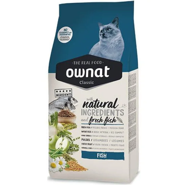 Сухой корм Ownat Classic Fish для взрослых кошек, с рыбой, 1.5 кг