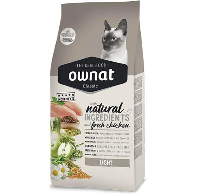 Сухой корм Ownat Classic Light для взрослых кошек, склонных к набору веса, 4 кг