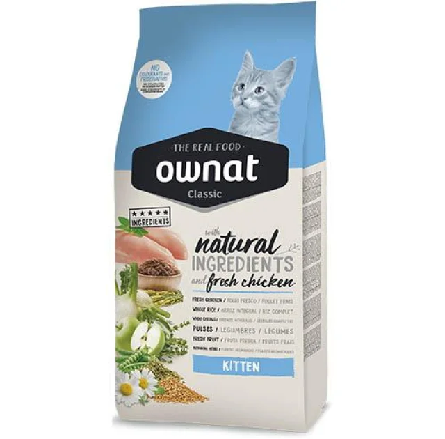 Сухой корм Ownat Classic Kitten для котят, с курицей, 1.5 кг