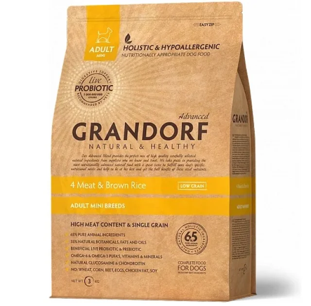 Сухий корм Grandorf Living Probiotics 4 Meat & Brown Mini для собак малих порід, 4 м'яса з пробіотиками, 1 кг