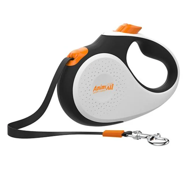 Рулетка-поводок AnimAll Deluxe М для собак до 25 кг / 5 метрів, Біло-чорний / помаранчевий