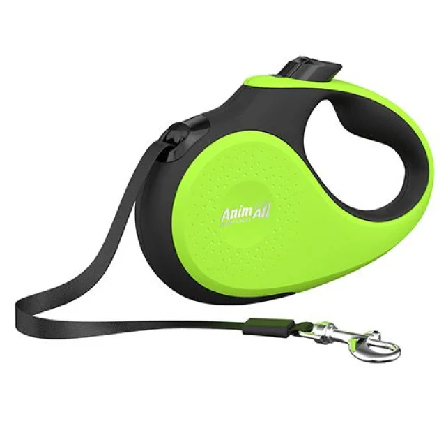 Рулетка-поводок AnimAll Deluxe М для собак до 25 кг / 5 метрів, салатовий-чорний