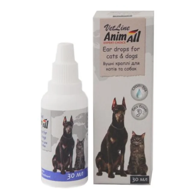 Вушні краплі AnimAll VetLine для котів і собак, 30 мл