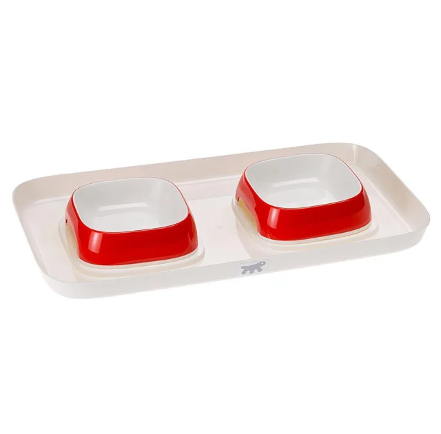 Ferplast Glam Tray Extra Small Red пастіковий піднос з мисками для кішок і собак, червоний, 40x23x4,5 см