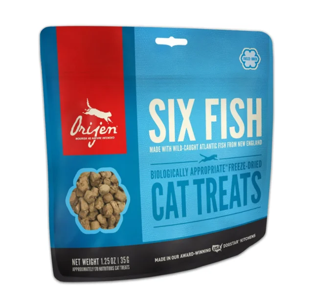 Лакомство Orijen 6 Fish Cat & Kitten со вкусом рыбы для кошек всех пород и возрастов, 35 г
