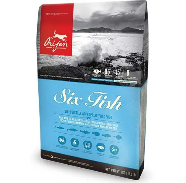 Сухой корм Orijen 6 Fish Dog со вкусом рыбы для собак всех пород и возрастов, 6 кг