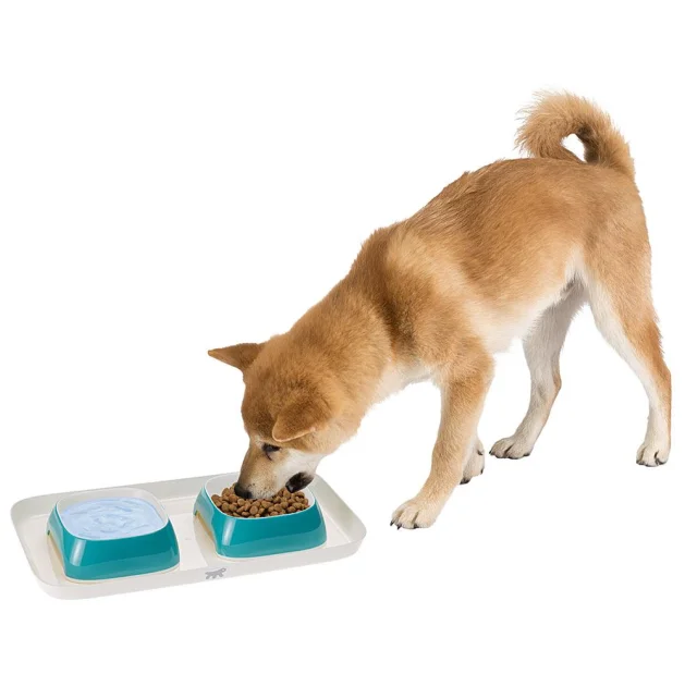 Ferplast Glam Tray Small Light Blue пастіковий піднос з мисками для кішок і собак, блакитний, 40x23x5,5 см