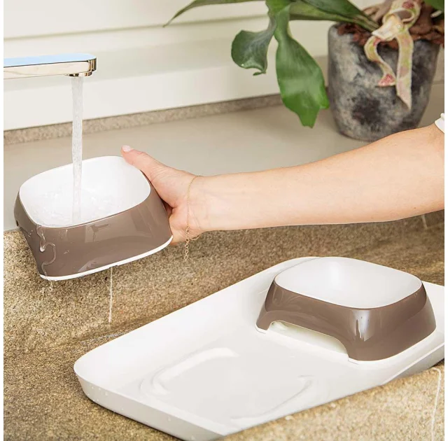 Ferplast Glam Tray Small Dove Grey пастіковий піднос з мисками для кішок і собак, сірий, 40x23x5,5 см