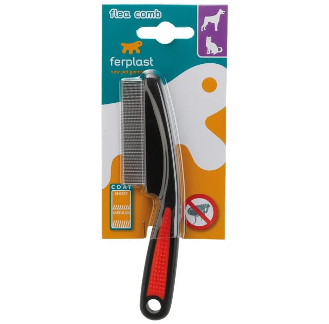 Ferplast GRO 5838 двусторонняя антиблошиная расческа для кошек и собак, 15x1x4 см