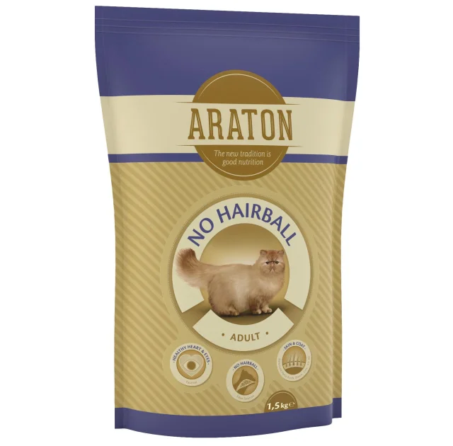 Сухий корм Araton Adult No Hairball для котів для усунення болю в кишечнику вагою від 1 до 8 кг, 1.5 кг