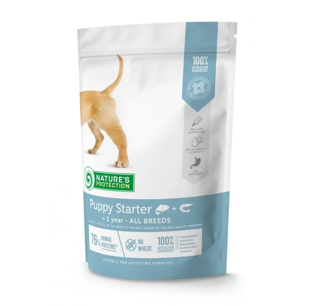 Сухой корм Natures Protection Puppy Starter для щенков всех пород, c лососем и креветками, 500 г