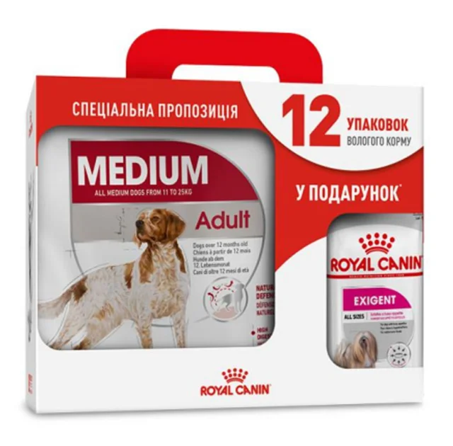 Сухий корм Royal Canin Medium Adult для собак середніх порід, 4 кг + 12 паучів у подарунок