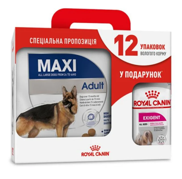 Сухий корм Royal Canin Maxi Adult для собак великих порід, 4 кг + 12 паучів у подарунок