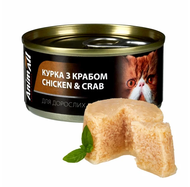 Консервы AnimAll для кошек, курица с крабом, 85 г